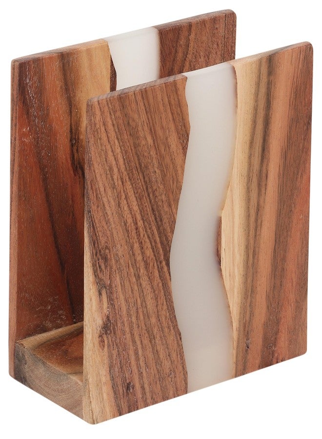LAVAUK Acacia wood & Transparent Epoxy resin Napkin holder for table, Rustic farmhouse napkin organisation for kitchen, dining, counter tops, restaurant or outdoors | 6x5x2.5 inches|(Cloudy White) - Image 1