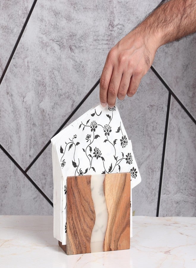 LAVAUK Acacia wood & Transparent Epoxy resin Napkin holder for table, Rustic farmhouse napkin organisation for kitchen, dining, counter tops, restaurant or outdoors | 6x5x2.5 inches|(Cloudy White) - Image 5