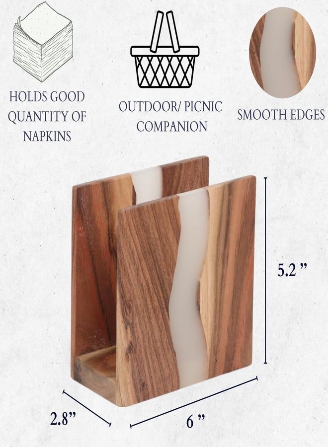 LAVAUK Acacia wood & Transparent Epoxy resin Napkin holder for table, Rustic farmhouse napkin organisation for kitchen, dining, counter tops, restaurant or outdoors | 6x5x2.5 inches|(Cloudy White) - Image 4