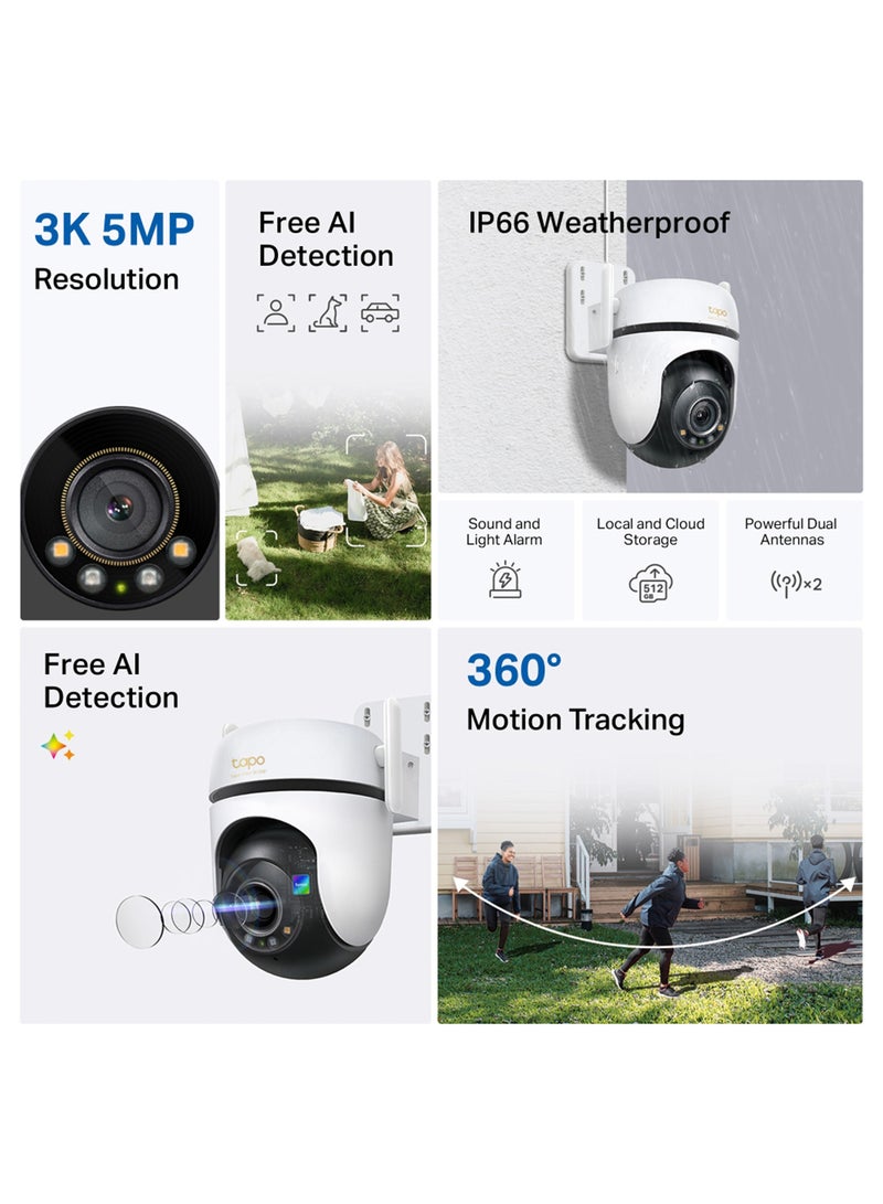 TP-LINK C530WS 3K 5MP Outdoor Pan/Tilt Security Wi-Fi Camera|360°   Motion Tracking|Free AI Detection-Person, Pet & Vehicle|Starlight Color Night Vision|Sound and Light Alarm|Local and Cloud Storage|Powerful Dual Antennas - Image 3