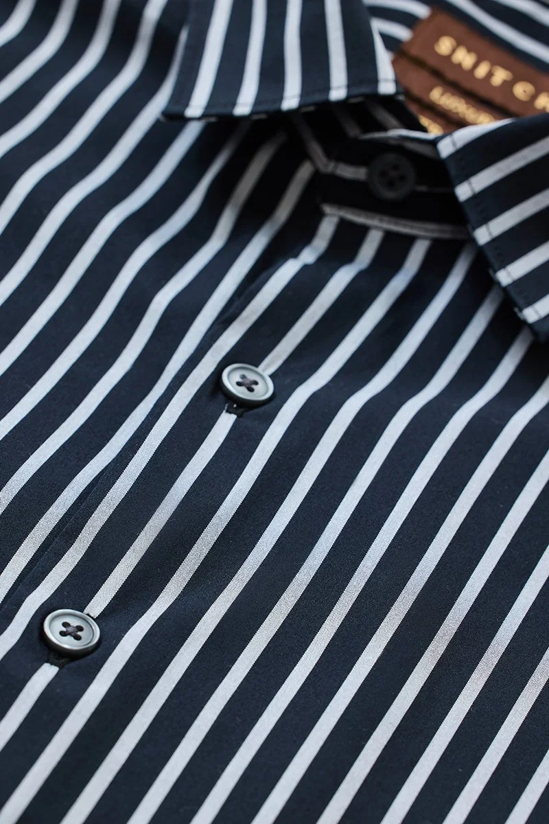 سنيتش Black Striped Long Sleeve Slim Fit Luxe Shirt