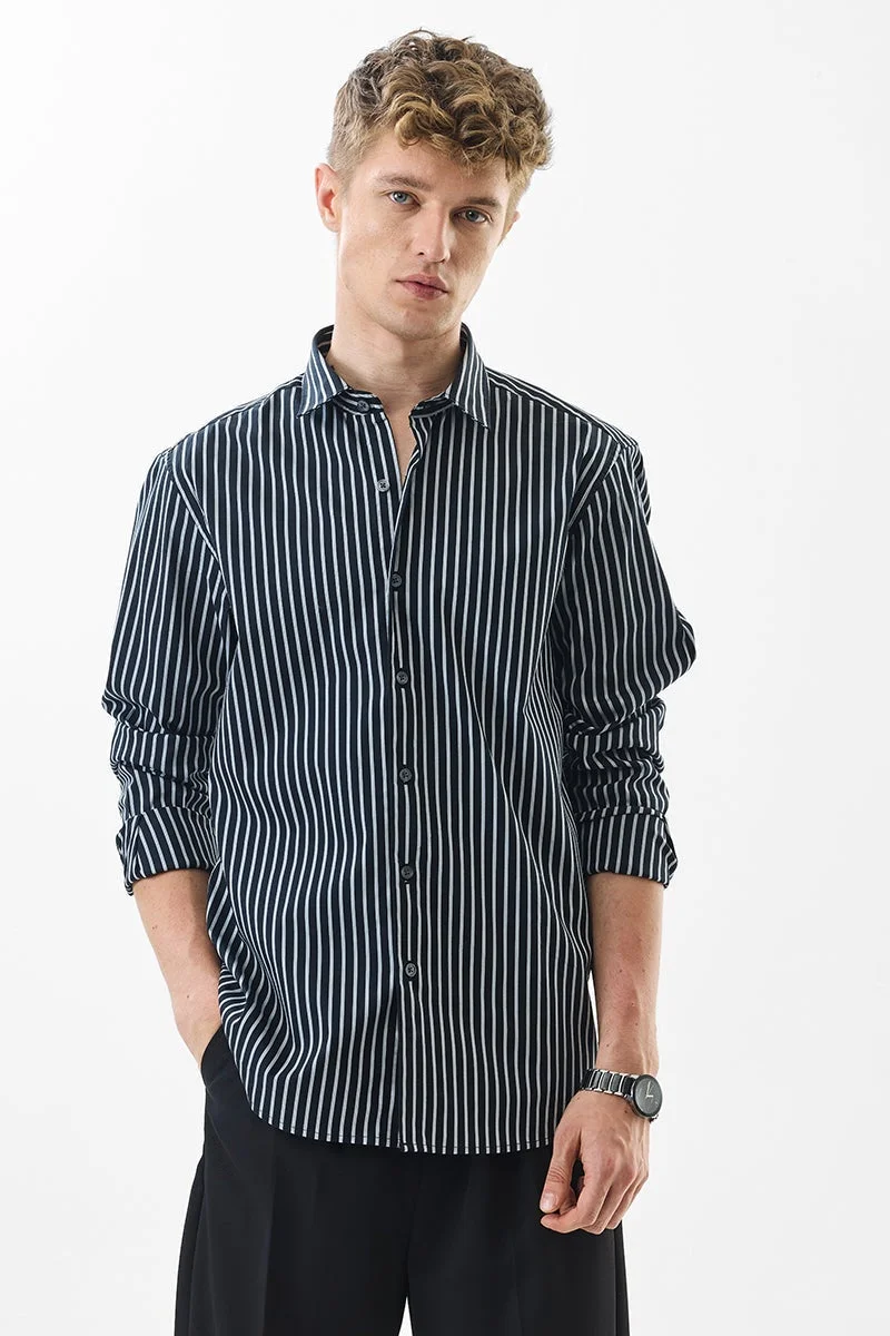 سنيتش Black Striped Long Sleeve Slim Fit Luxe Shirt