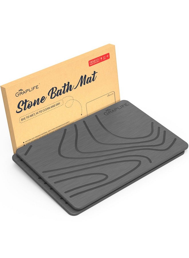 Graplife Graplife Stone Bath Mat 2 Pack Super Absorbent Diatomaceous Earth Shower Mat for Bathroom Tub, Non-Slip Fast Drying Mats Easy to Clean Gray  - Image 1