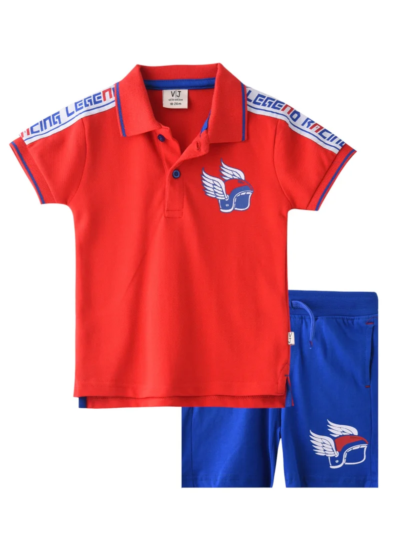 victor and jane Baby Boys 2 piece Set - T-Shirts & Shorts - Red and Blue (100% Cotton)- VJ