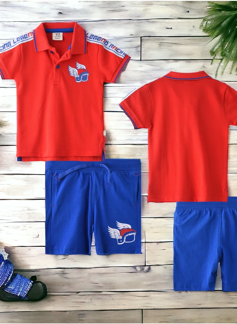 victor and jane Baby Boys 2 piece Set - T-Shirts & Shorts - Red and Blue (100% Cotton)- VJ