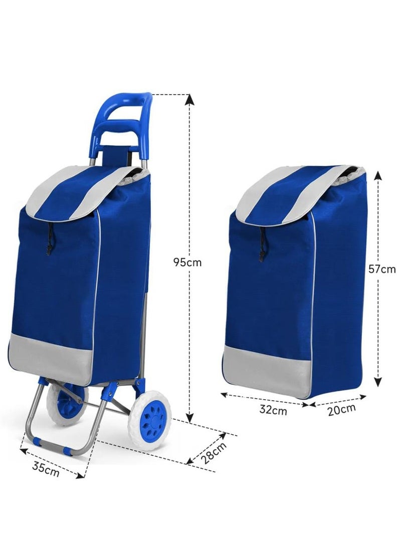 Generic - Grocery Shopping Cart Two Wheels Foldable Portable Shopping Cart 20 Inch Blue - Image 1
