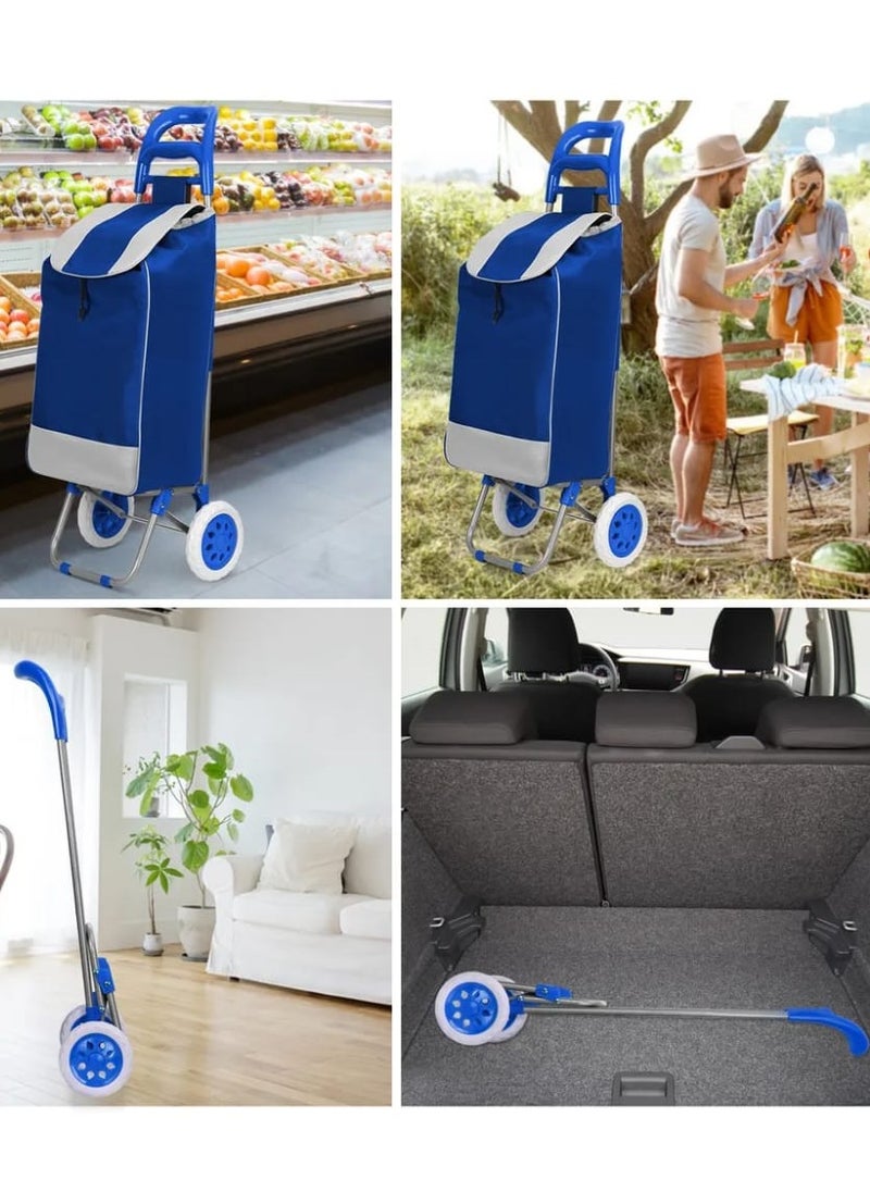 Generic - Grocery Shopping Cart Two Wheels Foldable Portable Shopping Cart 20 Inch Blue - Image 1