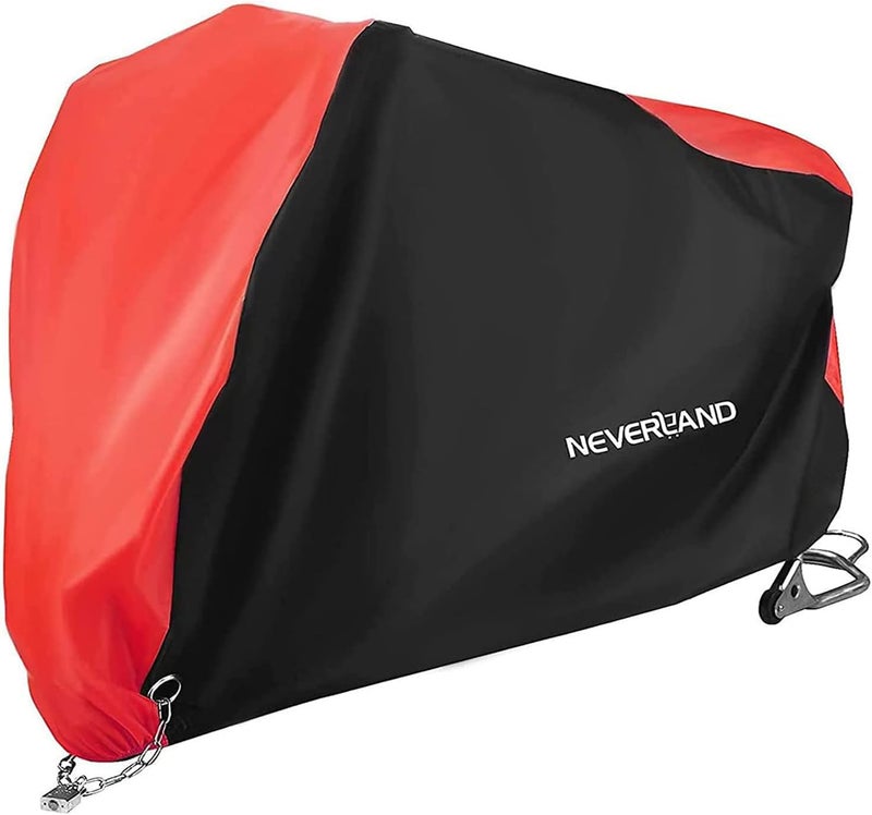 NEVERLAND Motorcycle Cover Waterproof Outdoor - Motorbike Scooter Covers Heavy Duty Medium with Lock-Holes, Bandage, Storage Bag Compatible with Harley Davidson Kawasaki Yamaha Honda Grom (Up to 104”) - Image 1