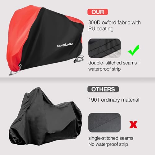 NEVERLAND Motorcycle Cover Waterproof Outdoor - Motorbike Scooter Covers Heavy Duty Medium with Lock-Holes, Bandage, Storage Bag Compatible with Harley Davidson Kawasaki Yamaha Honda Grom (Up to 104”) - Image 5