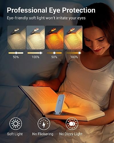 DEWENWILS Book Reading Light, Rechargeable Booklight for Reading at Night, Clip on LED Book for Kids, Bookworms, Blue Light Blocking, 4 Brightness Adjustable for Eye Care (White) - Image 2
