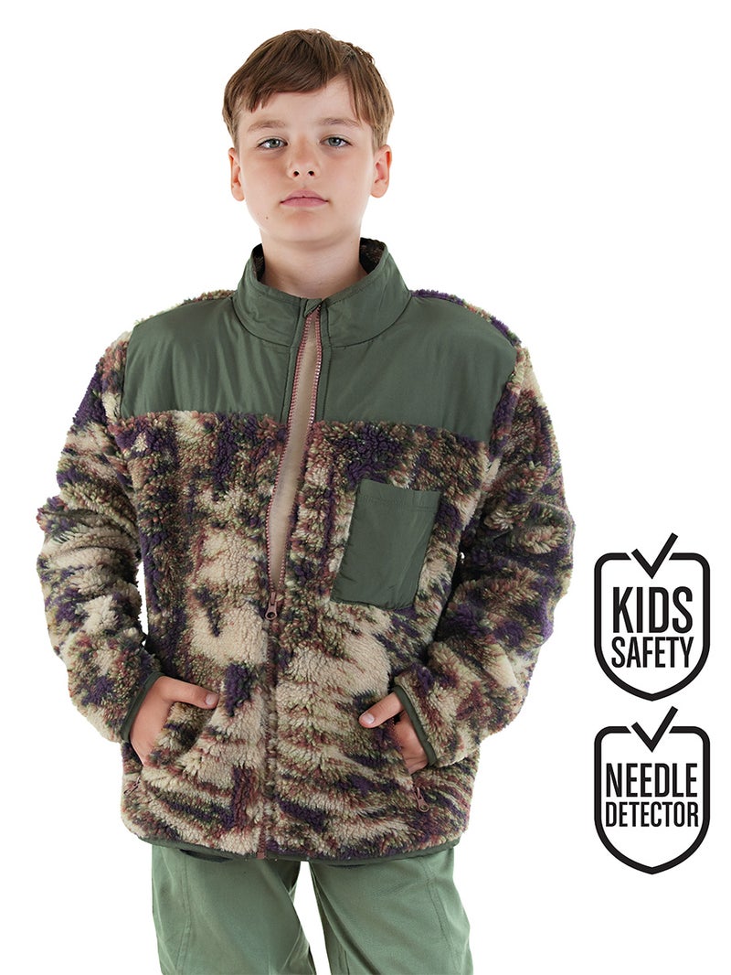 Denokids Khaki Boy Plush Coat - Image 1
