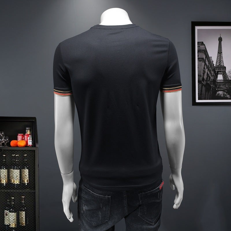 Trendy Brand European New Men'S Mercerized Cotton Men'S Letter Embroider Korean Style Slim Short-Sleeved T-Shirt For Men - Image 5