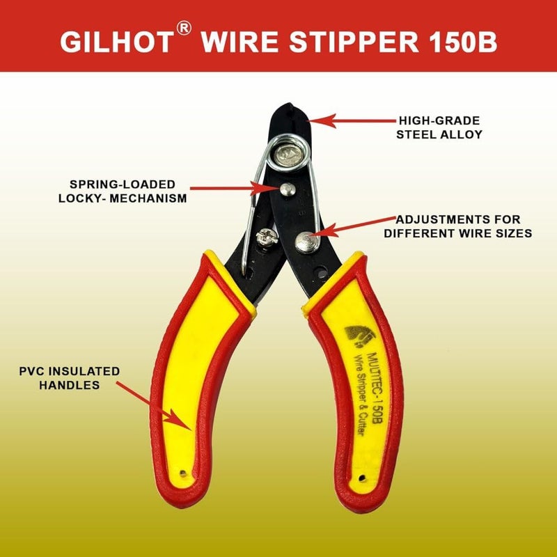 GILHOT ® 150B آلة إزالة العزل والقطع – أداة كهربائية دقيقة لإزالة العزل وقطع الأسلاك والكابلات والخطوط المحورية (عبوة من 2) - Image 5
