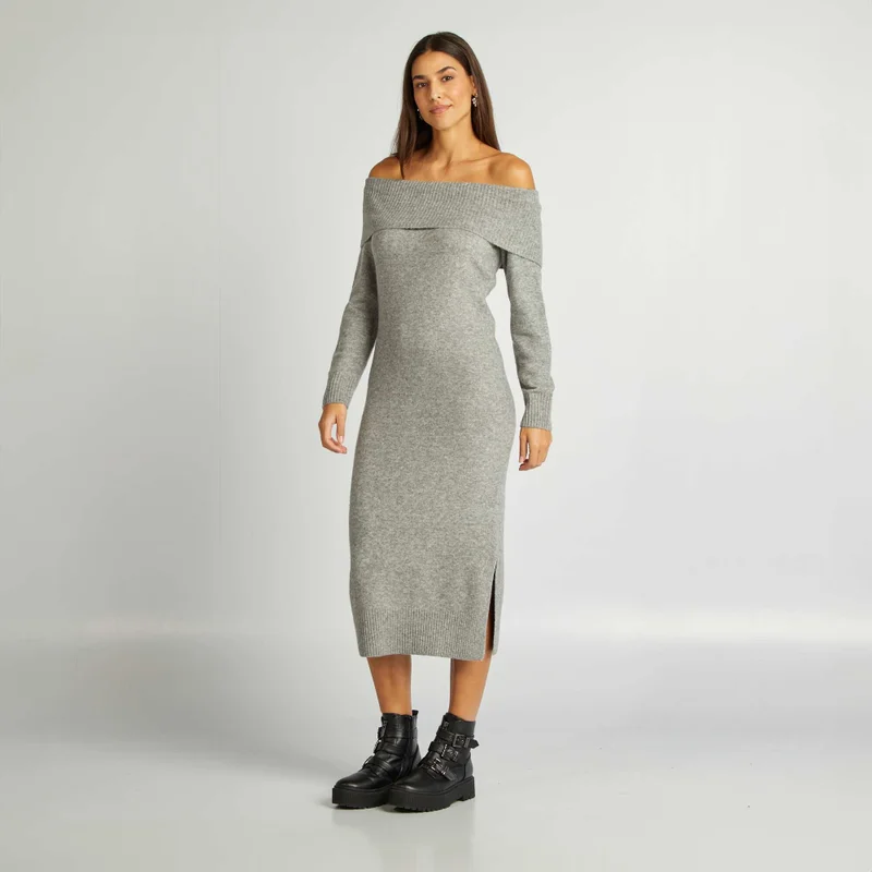 Kiabi Jumper Dress With Bardot Neckline Grey