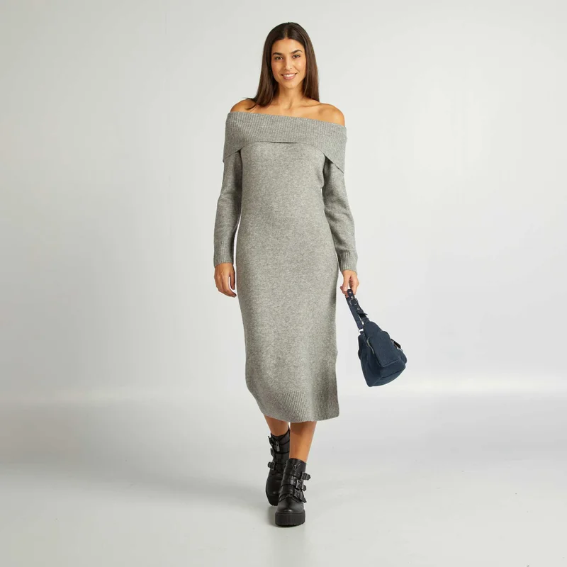 Kiabi Jumper Dress With Bardot Neckline Grey