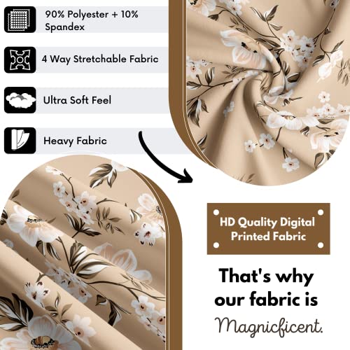 BRIDA Stretchable Floral Geometric Printed Dining Chair Seat Covers Elastic Chair Seat Case Protector, Slipcovers (Biege Flowers, 6 Seat Cover) - Image 4