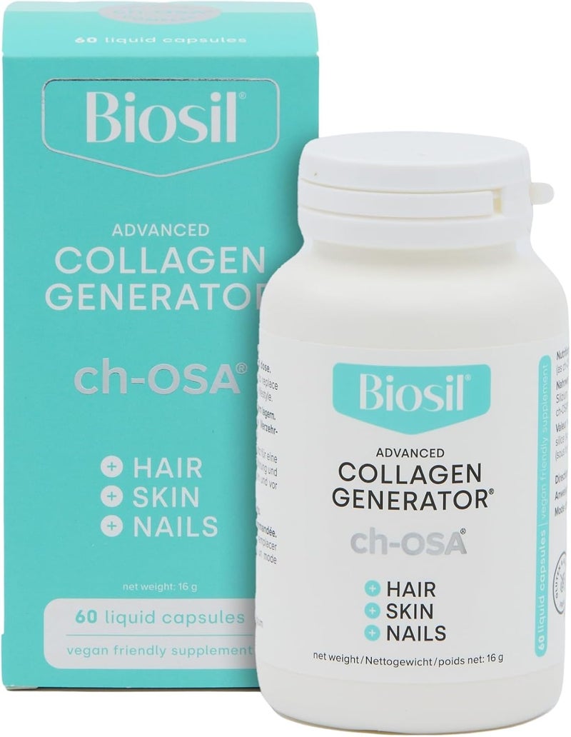 Biosil Advanced Collagen Generator - 60 Liquid Capsules with Patented ch-OSA Complex for Hair, Skin, and Nails