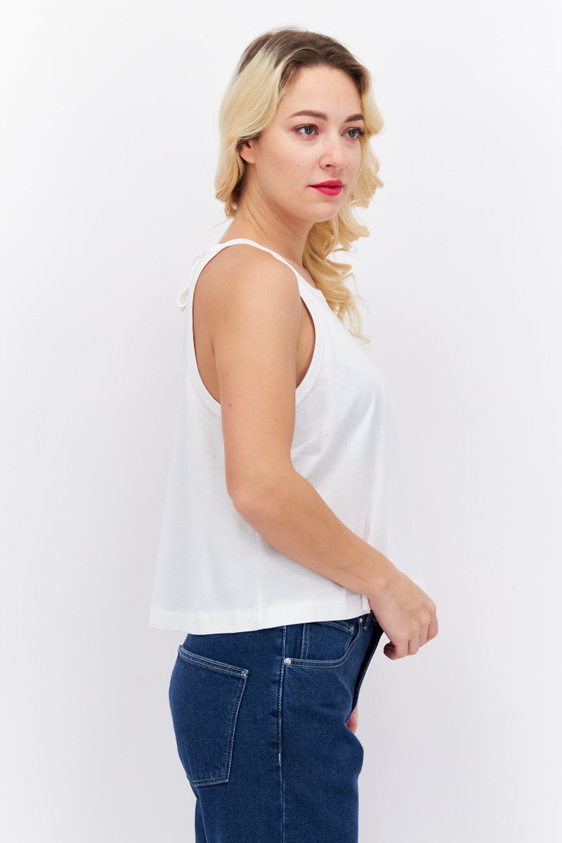ESPRIT Women Round Neck Sleeveless Solid Tank Top, White  - Image 4