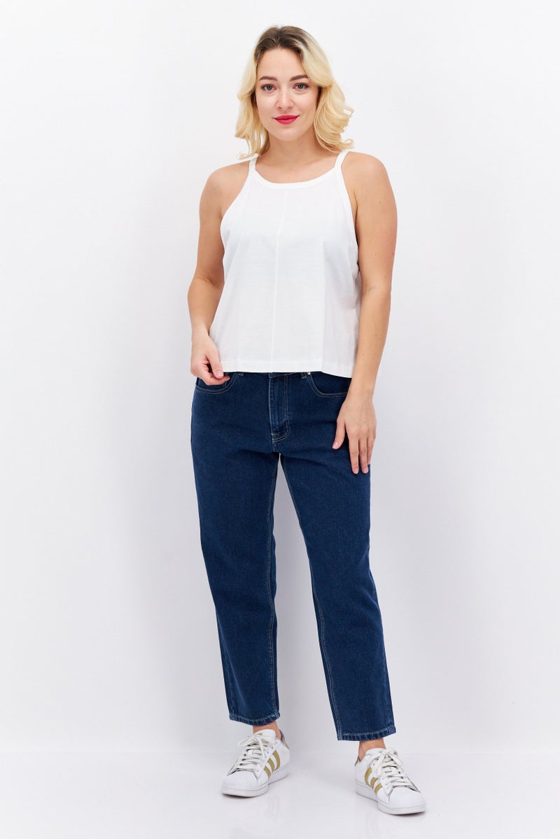 ESPRIT Women Round Neck Sleeveless Solid Tank Top, White  - Image 2