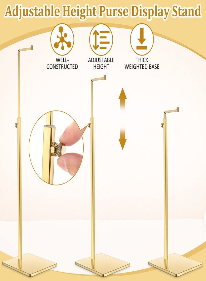 مايتيز مجموعة من 4 حوامل عرض حقائب اليد من مايتيز، حامل عرض حقائب يد قابل لتعديل الارتفاع، رف عرض حقائب معدني، حامل حقائب يد، خطاف تعليق واحد، حامل حقائب للمتاجر (ذهبي) - Image 3