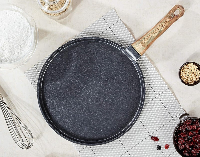 Grofly 24 cm Non-Stick Multipurpose Tava | Pizza Cake Pan | 2-Way Non-Stick Coating, Dosa Tawa Induction Base with Detachable Handle, Frying Pan for Omelette - Image 3