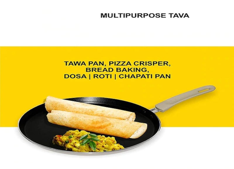 Grofly 24 cm Non-Stick Multipurpose Tava | Pizza Cake Pan | 2-Way Non-Stick Coating, Dosa Tawa Induction Base with Detachable Handle, Frying Pan for Omelette - Image 4