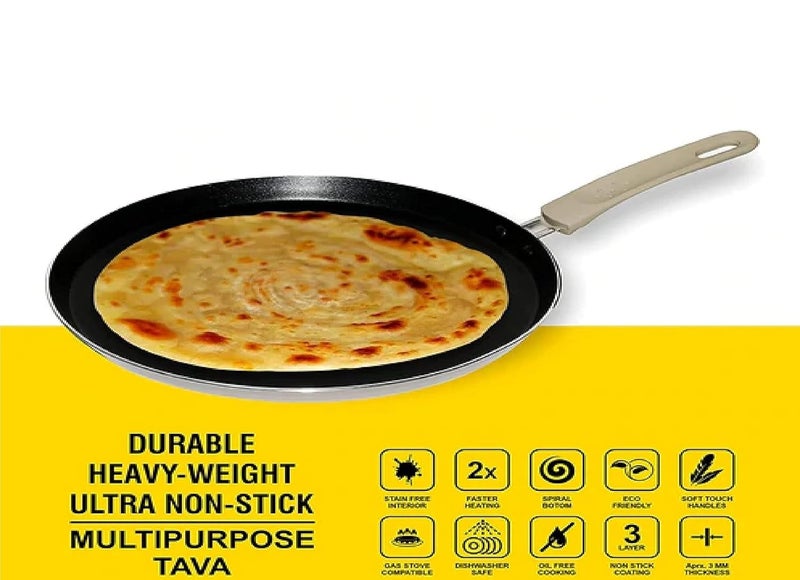 Grofly 24 cm Non-Stick Multipurpose Tava | Pizza Cake Pan | 2-Way Non-Stick Coating, Dosa Tawa Induction Base with Detachable Handle, Frying Pan for Omelette - Image 5