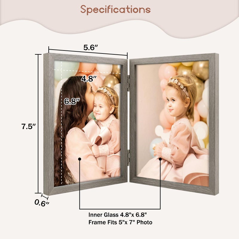 Space Art Deco 5x7 Double Hinged Frames  2 Folding Picture Frame  Stand Vertically on Desktop or Tabletop  Brownish Gray - Image 2