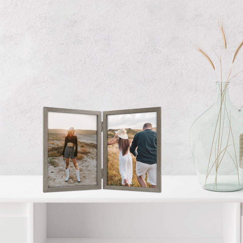 Space Art Deco 5x7 Double Hinged Frames  2 Folding Picture Frame  Stand Vertically on Desktop or Tabletop  Brownish Gray - Image 3