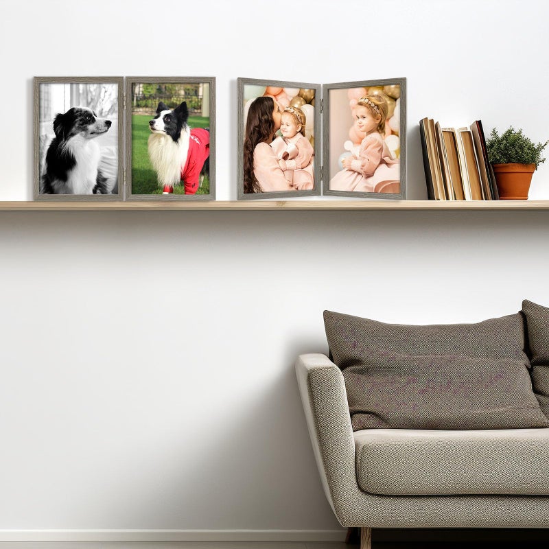 Space Art Deco 5x7 Double Hinged Frames  2 Folding Picture Frame  Stand Vertically on Desktop or Tabletop  Brownish Gray - Image 5