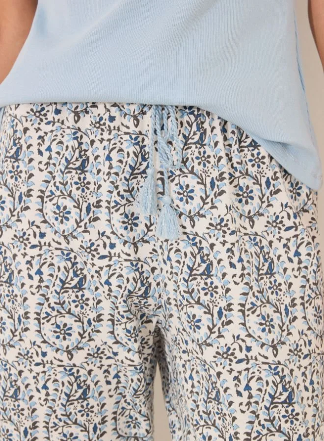 women'secret Blue Paisley Cotton Capri Pyjamas