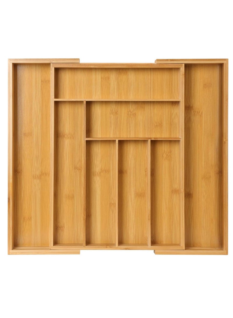 TYCOM Bamboo Utensil Rack and Silverware Organizer, Adjustable Cutlery Tray, Utensil Holder for Silverware, Flatware, Knives in Kitchen, Bedroom, Living Room - Image 1