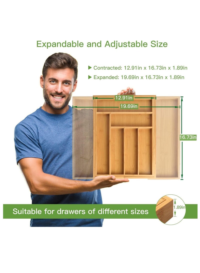 TYCOM Bamboo Utensil Rack and Silverware Organizer, Adjustable Cutlery Tray, Utensil Holder for Silverware, Flatware, Knives in Kitchen, Bedroom, Living Room - Image 4