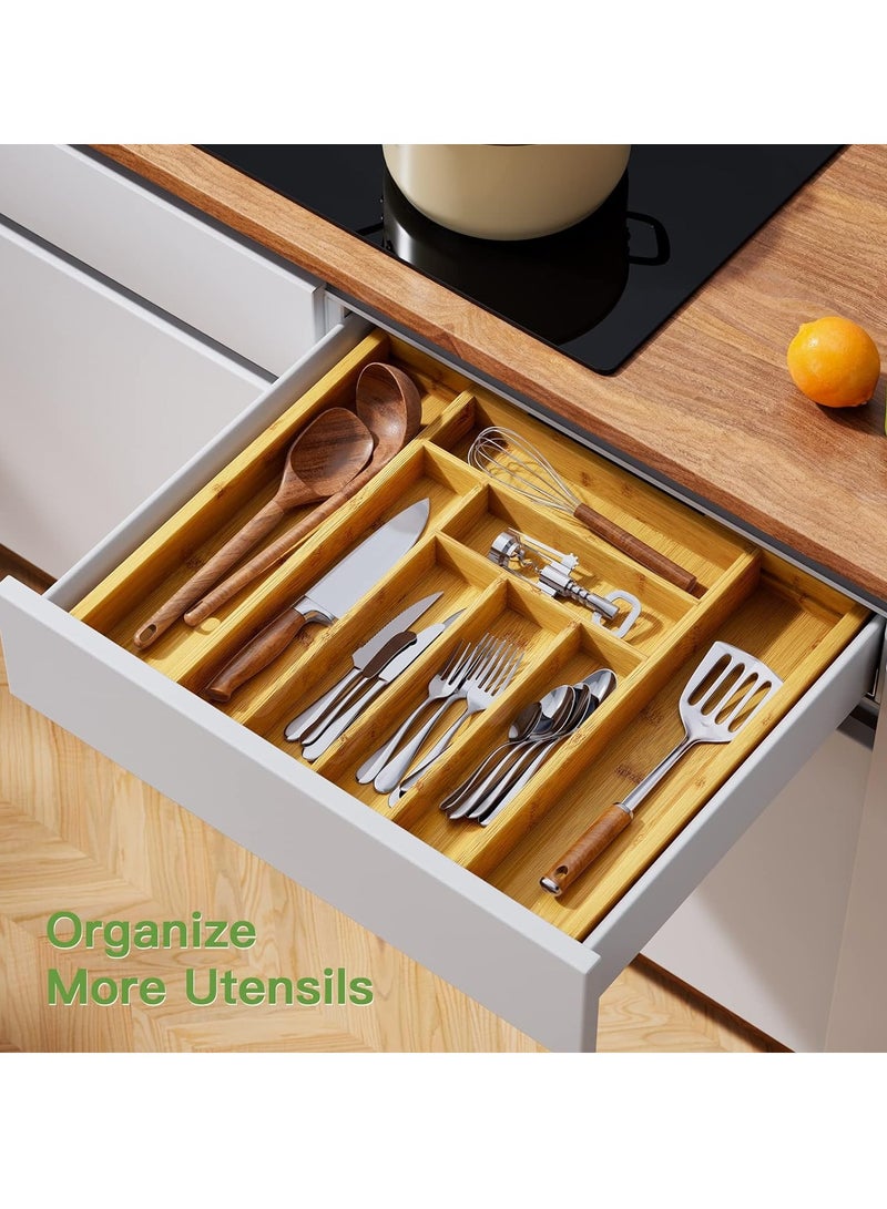 TYCOM Bamboo Utensil Rack and Silverware Organizer, Adjustable Cutlery Tray, Utensil Holder for Silverware, Flatware, Knives in Kitchen, Bedroom, Living Room - Image 5