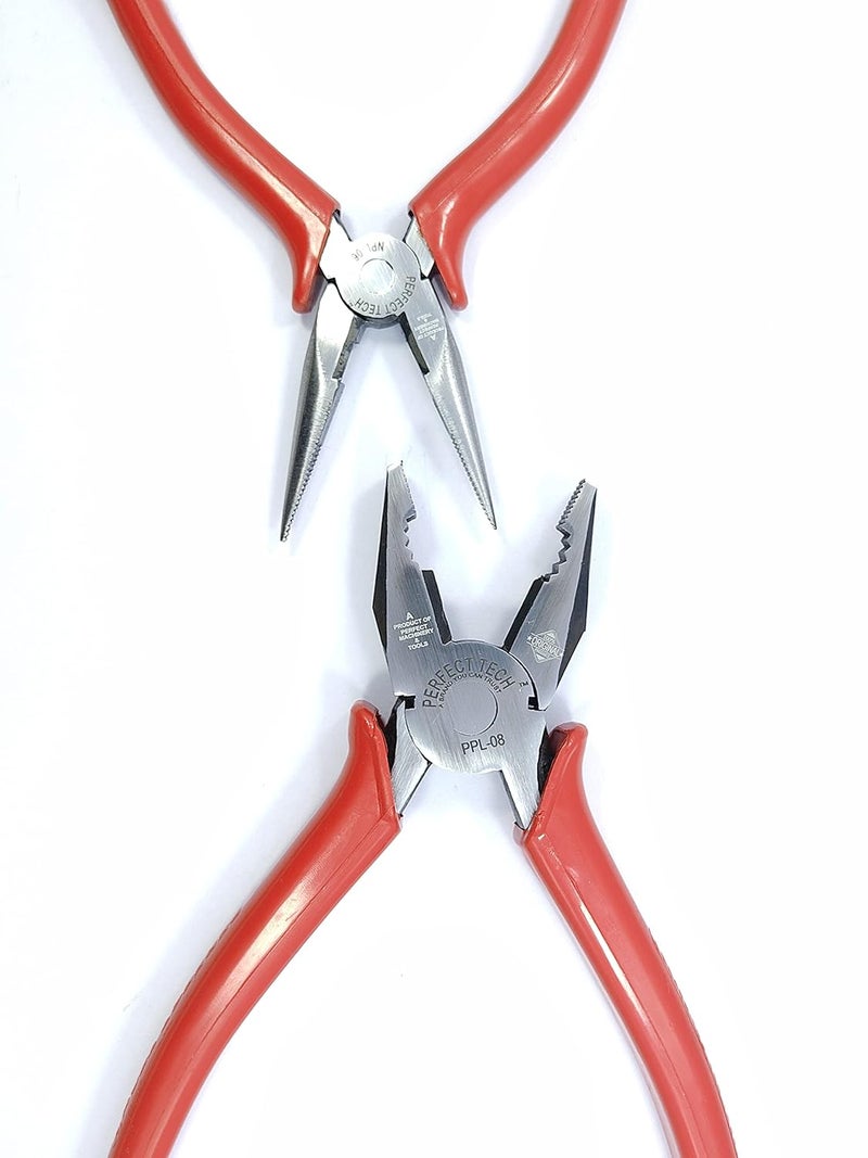 PERFECT TECH Combo 2 pcs Combination Cutting Plier 8 Inch | 6 Inch Long Nose Plier | Anti-Rust Properties For Gripping | Pliers Home Tool Kit | Holding & Cutting Wires| Hardware Tools (Silver & Red) - Image 3