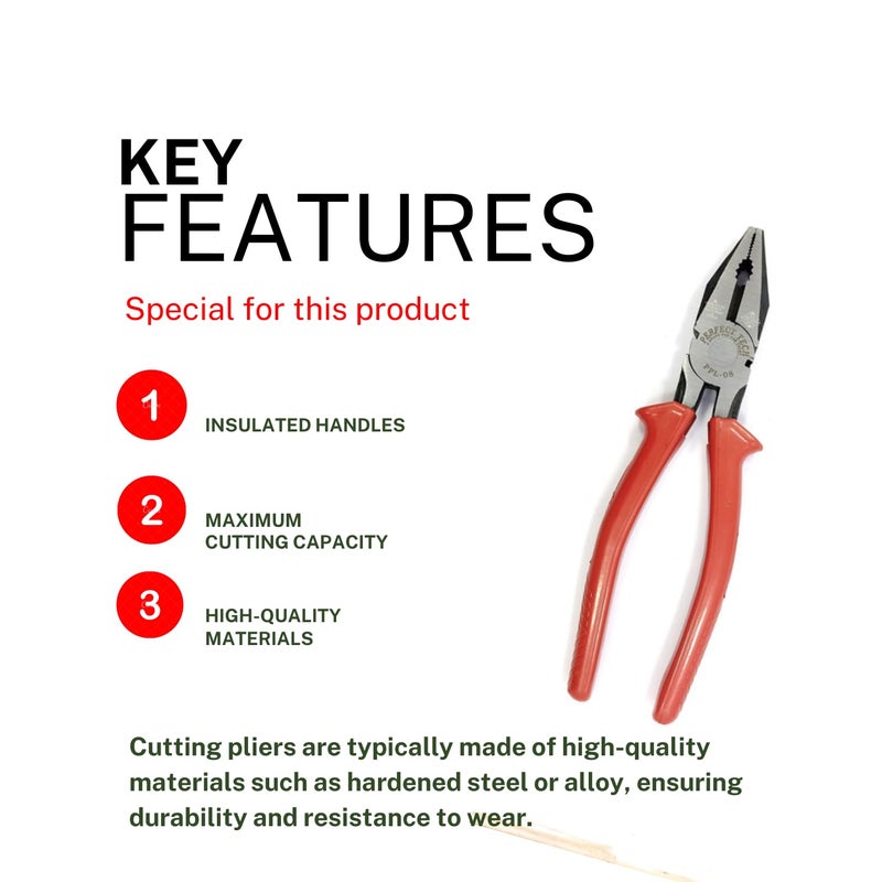 PERFECT TECH Combo 2 pcs Combination Cutting Plier 8 Inch | 6 Inch Long Nose Plier | Anti-Rust Properties For Gripping | Pliers Home Tool Kit | Holding & Cutting Wires| Hardware Tools (Silver & Red) - Image 4