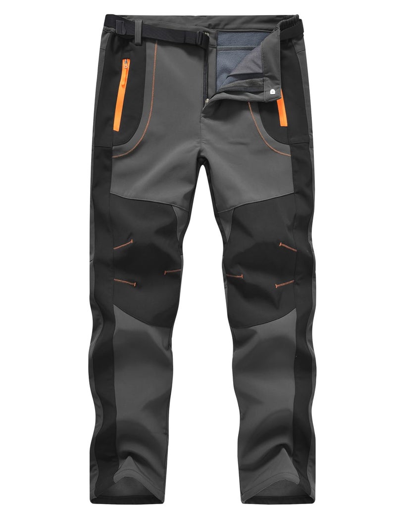 TBMPOY Men's Snow Ski Hiking Pants Waterproof Fleece Lined Pants Outdoor Mountain Softshell with Belt 02 Thick Steel Grey XXL - Image 1