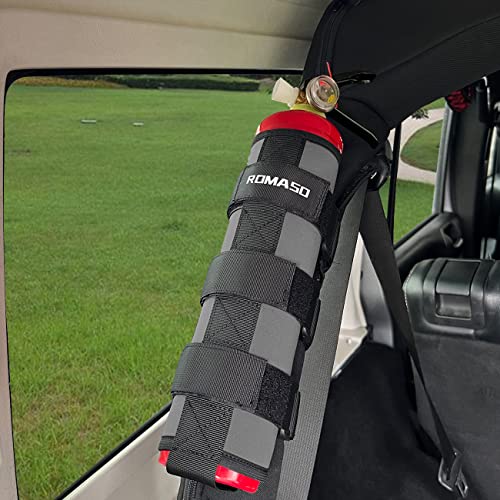 ROMASO Roll Bar Fire Extinguisher Mount for Jeep Wrangler YJ TJ JK JKU JL 2.5 Lb Fire Extinguisher Holder Bag(Gray) - Image 2