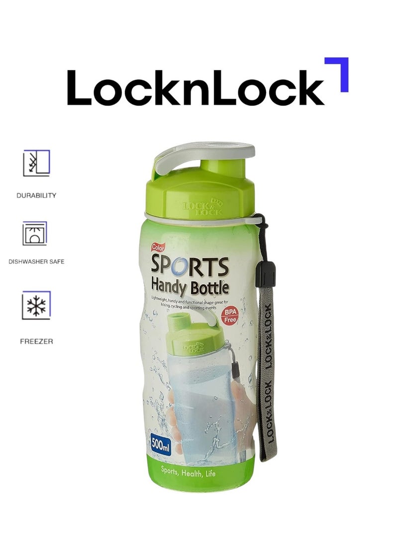 لوك آند لوك زجاجة رياضية ملونة من لوك لوك بسعة 500 مل - خضراء، قابلة للطي، خفيفة الوزن، مع حزام معصم وغطاء سهل الوصول إليه - Image 1