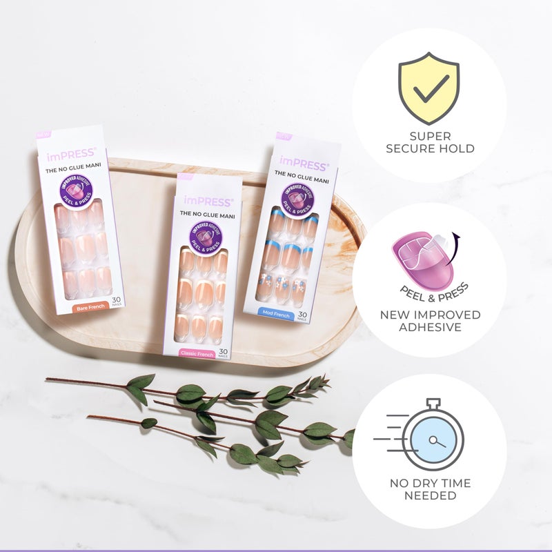 Impress KISS imPRESS No Glue Mani Press On Nails, French, 'Heroic', Light Neutral + White Tip French, Short Size, Squoval Shape, Includes 30 Nails, Prep Pad, Instructions Sheet, 1 Manicure Stick, 1 Mini File - Image 4