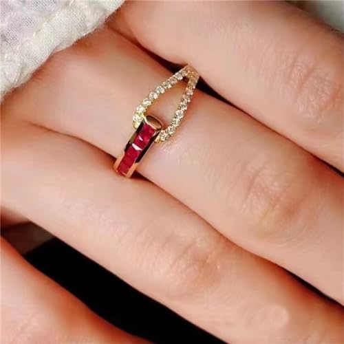 AZQ 925 Sterling Silver Shiny Full Diamond Gemstone Ring 18K Gold Cubic Zirconia Promise Ruby Wide Band Cocktail Ring CZ Diamond Multi Row Ring Eternity Engagement Wedding Band Ring Z.124 (US Code 7) - Image 1