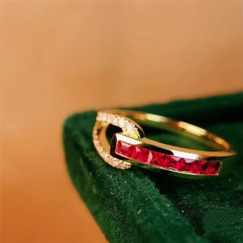 AZQ 925 Sterling Silver Shiny Full Diamond Gemstone Ring 18K Gold Cubic Zirconia Promise Ruby Wide Band Cocktail Ring CZ Diamond Multi Row Ring Eternity Engagement Wedding Band Ring Z.124 (US Code 7) - Image 3