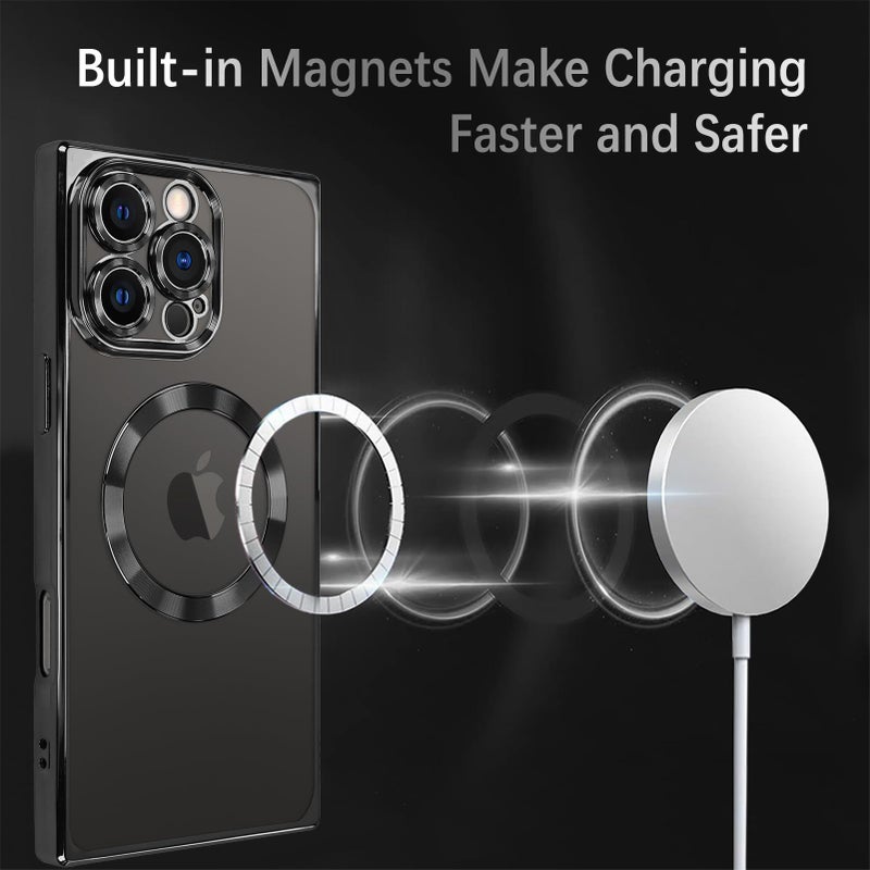 ZIYE Clear Magnetic Case for iPhone 16 Pro Max Case [Compatible with MagSafe] Luxury Slim Soft Shockproof Support Wireless Charging Phone Cover for Women Girls Girly-Black - Image 3