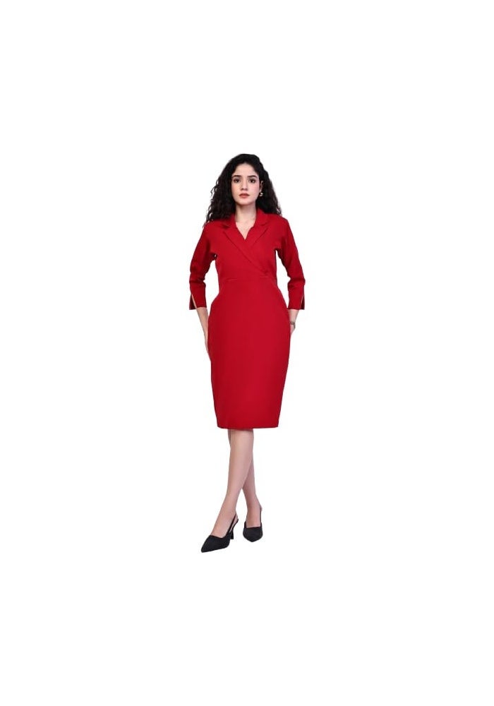 Exude فستان ميدي أنيق باللون الأحمر للنساء - Image 1