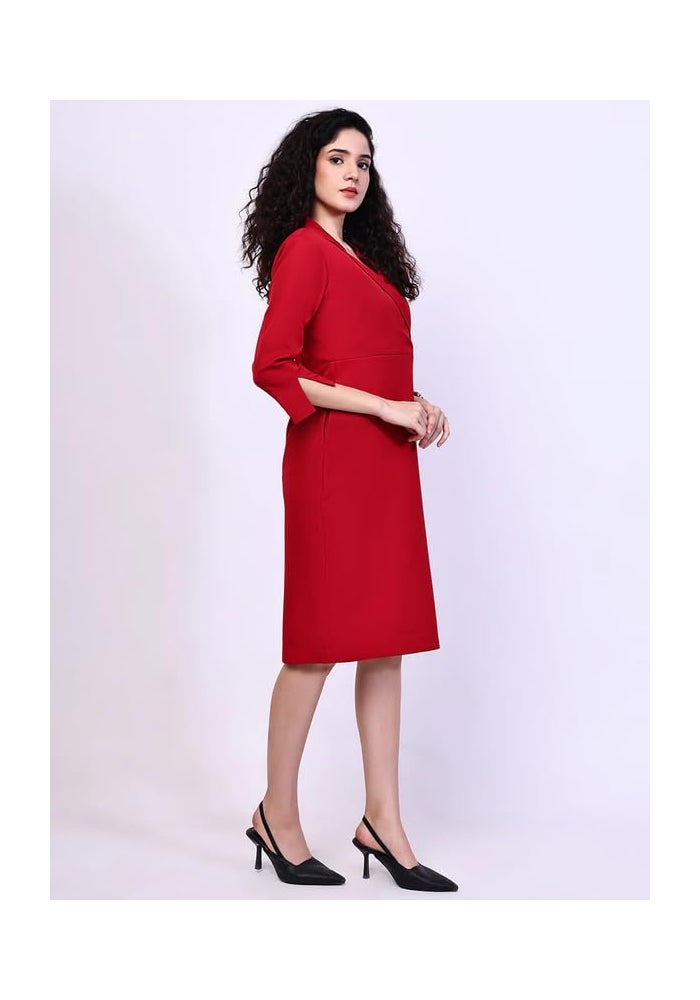 Exude فستان ميدي أنيق باللون الأحمر للنساء - Image 5