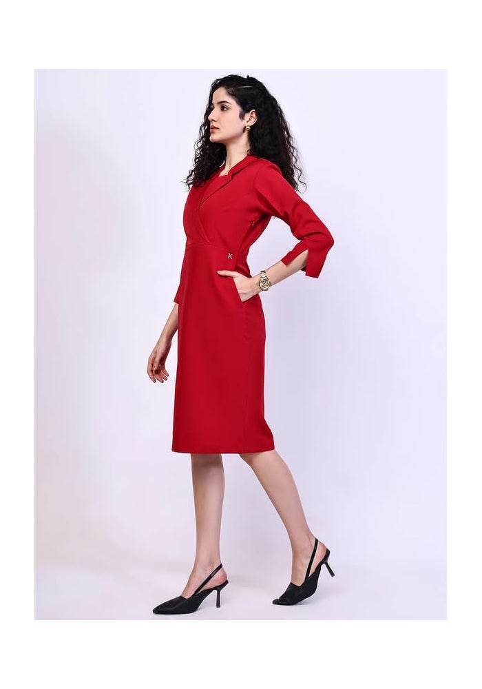 Exude فستان ميدي أنيق باللون الأحمر للنساء - Image 3