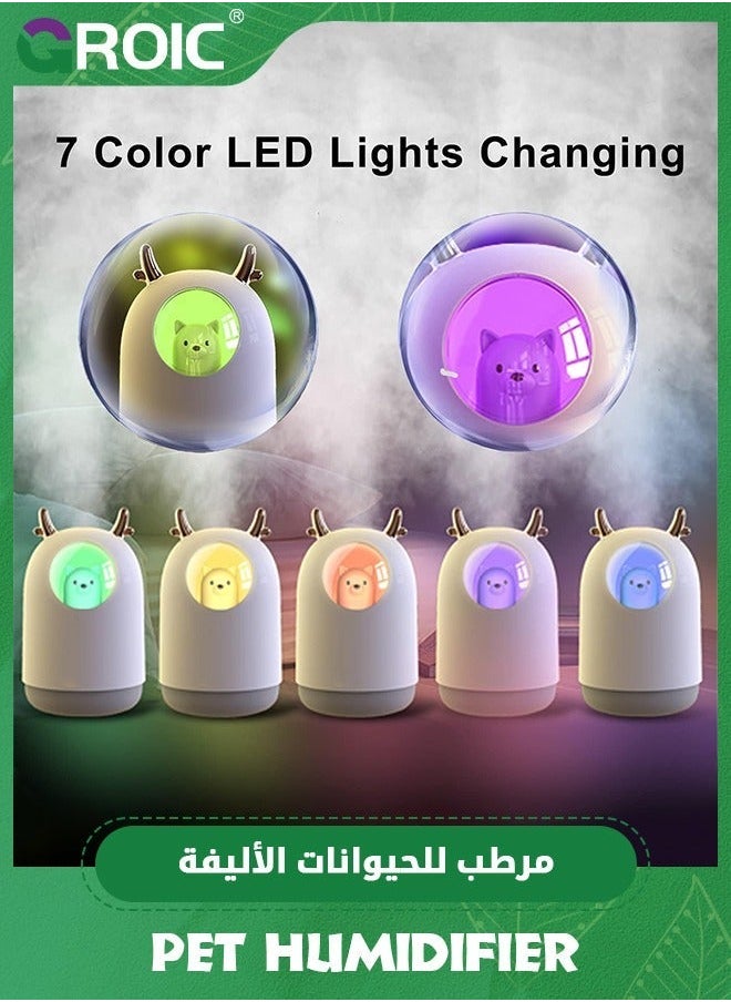 GROIC USB Mini Humidifier, Cute Pet Humidifier with 2 Modes, 300ml Water Tank, 7 Color LED Lights Changing, Waterless Auto Shut-off Desktop for Bedroom, Home, Office (White)  - Image 2
