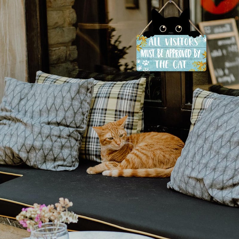 Ykfss Funny Cat Signs Cat Wall Decor Pet Door Hanging Decor All Visitors Must Be Approved By The Cat Sign Welcome Home Gifts Cat Decor For Cat Lovers Wood Sign Cats Wooden Plaque - Image 5