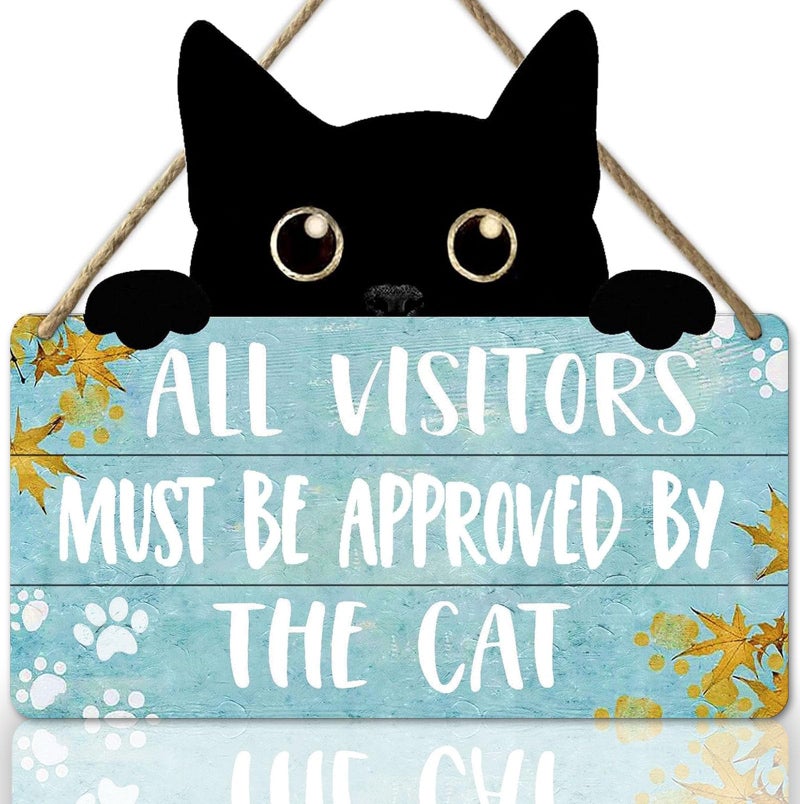 Ykfss Funny Cat Signs Cat Wall Decor Pet Door Hanging Decor All Visitors Must Be Approved By The Cat Sign Welcome Home Gifts Cat Decor For Cat Lovers Wood Sign Cats Wooden Plaque - Image 1
