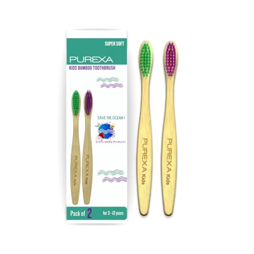 Purexa Kids Bamboo Toothbrush (Pack of 2)| Soft Bristles & Easy Grip Handle | Eco-Friendly, Antibacterial & Biodegradable | Safe & Gentle Oral Care for Kids (Ages 3-12) | Brown - Image 1